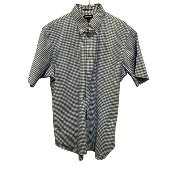 Lands’ End Shirt Men's L 16 Blue Plaid Button Up 100% Cotton Short Sleeve - Picture 3 of 5
